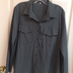 Charcoal Green silk-like Button down Shirt